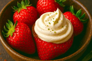 Strawberries with Bamboo Jade Whipped Cream